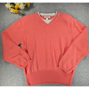 Vintage Christopher & Banks Coral Pink V Neck Cotton Knit Sweater Women Medium